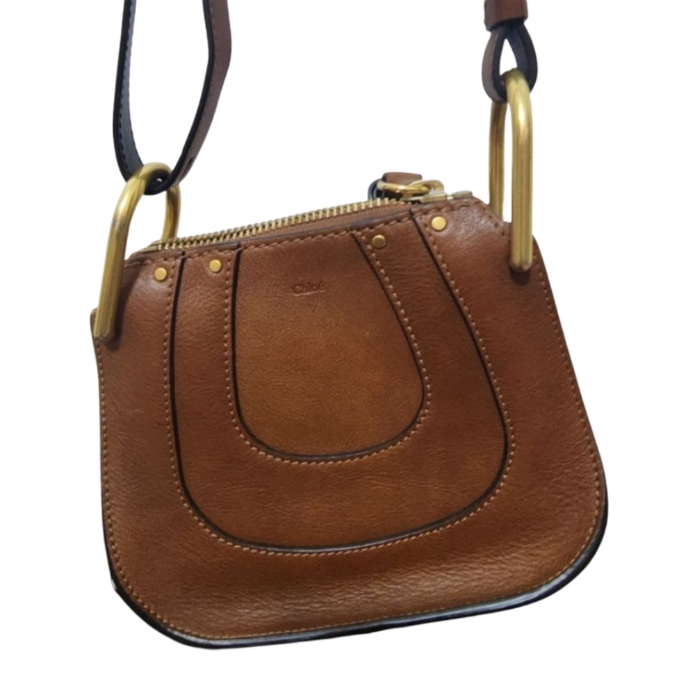 Chloe Tan Leather Crossbody Bag with Gold Accents